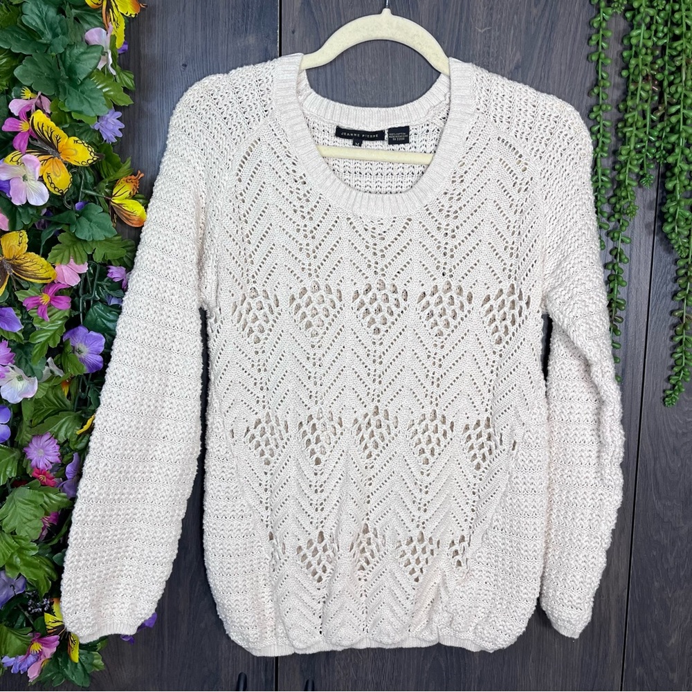 ||🌼3/$30🌼Jean Pierre Cream Woven Crew Neck Pullover Sweater Size Medium